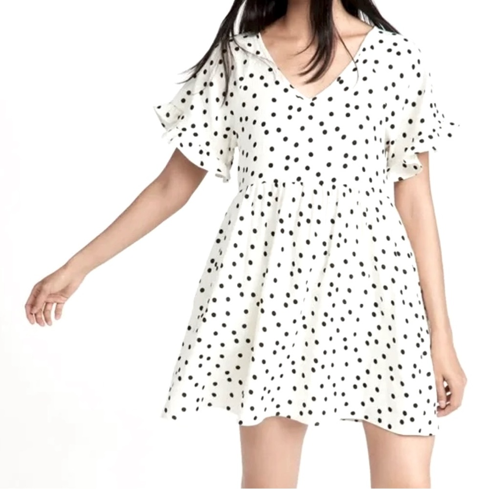 Madewell White Dress with Black Polka Dots-Size Small